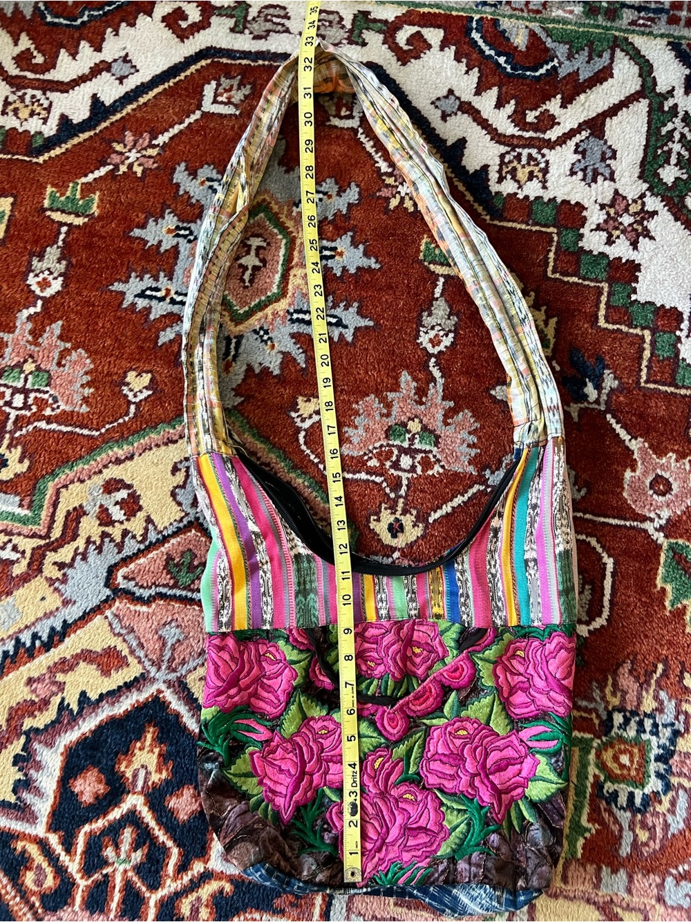 Bohemian Pink Floral Embroidered Shoulder Bag